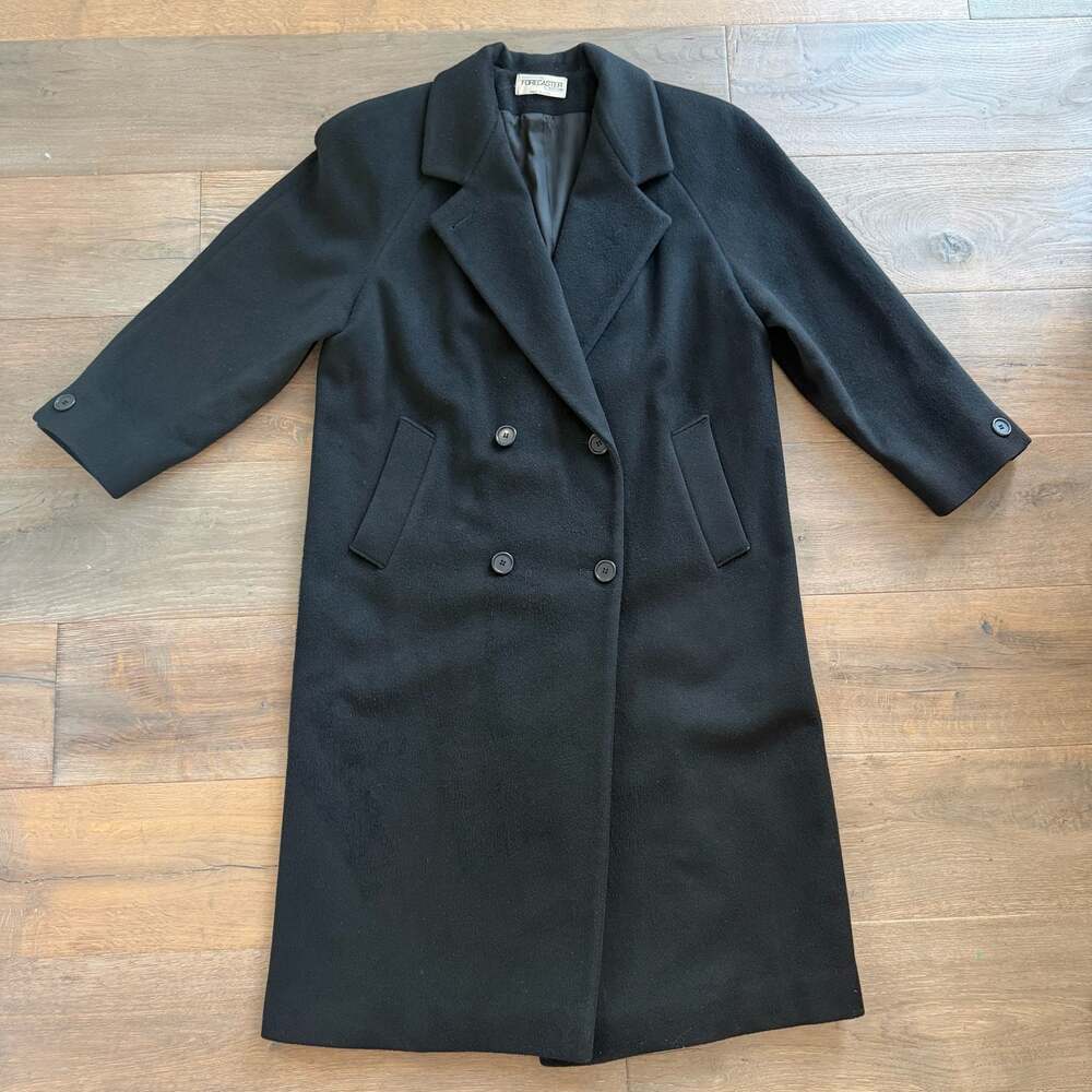 Vintage Forecaster of Boston 100% Wool Double Breasted Black Overcoat Women's 12